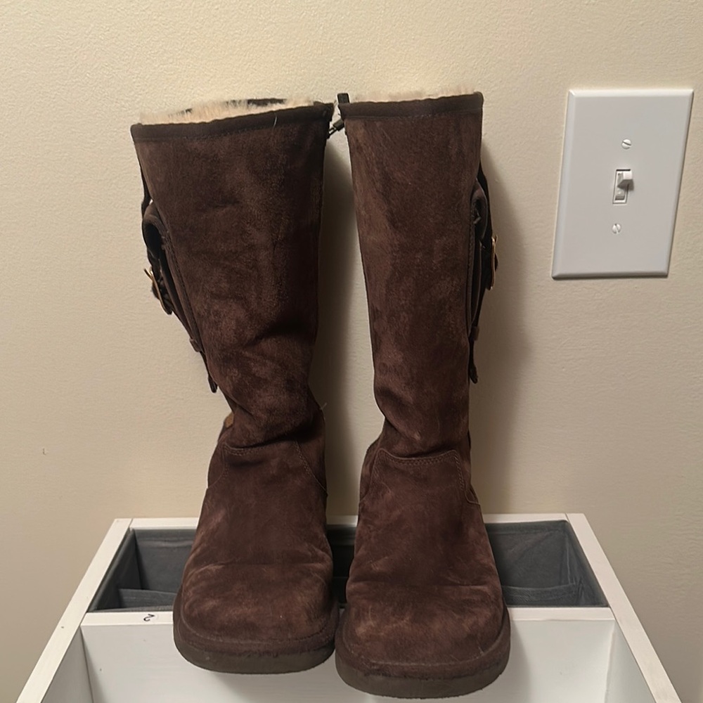 UGG Brown Suede Winter Boots with Decorative Straps